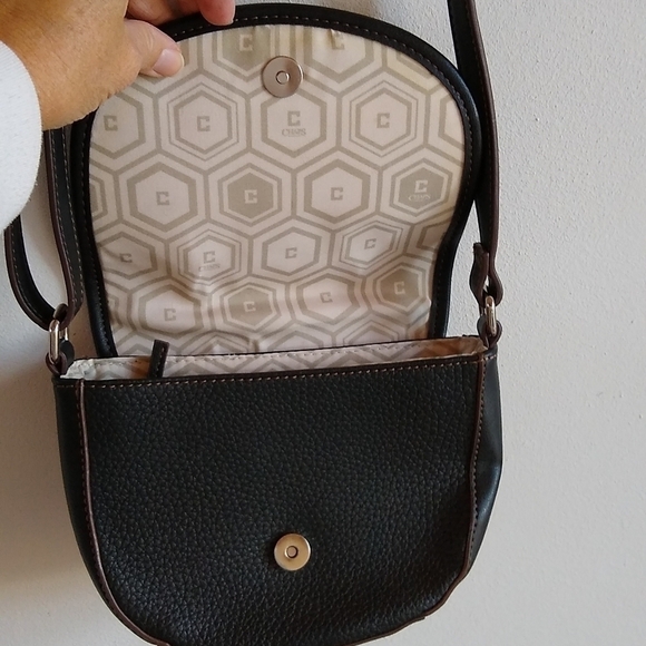 Chaps Faux Pebbled Leather Micro Saddle Bag Crossbody Black - Picture 2 of 9